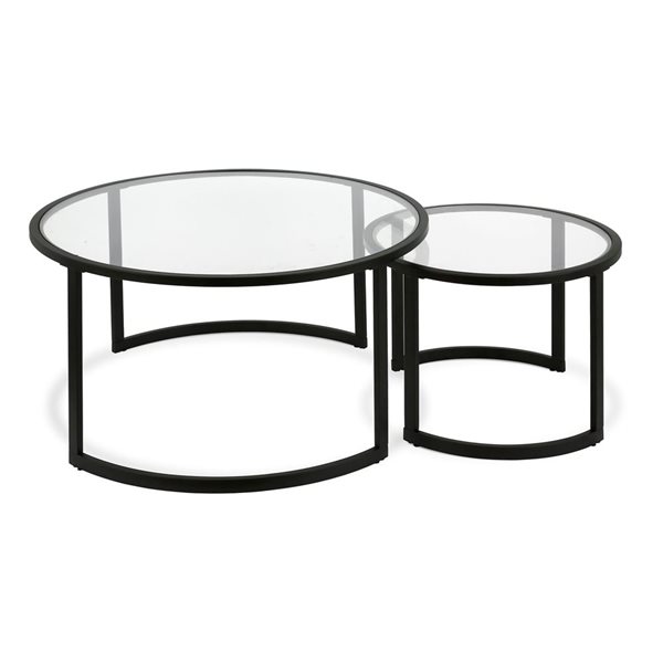 Jeu de 2 tables gigognes rondes Mitera de Hailey Home noir avec surface en verre