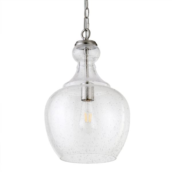 Hailey Home Verona 11-in W Brushed Nickel Pendant Ceiling Light w/ Bubble Glass Shade