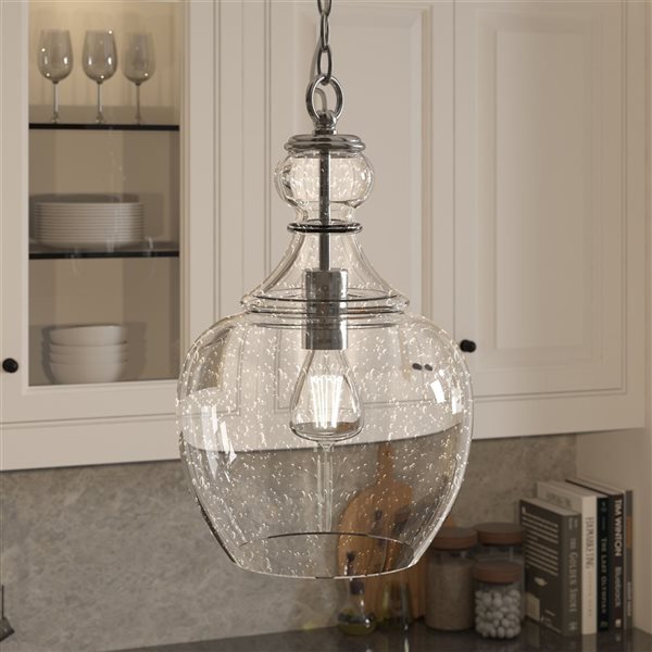 Hailey Home Verona 11-in W Brushed Nickel Pendant Ceiling Light w/ Bubble Glass Shade