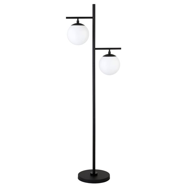 Hailey Home Pyrus 70.5-in H Black 2-Light Floor Lamp w/ White Glass Shades