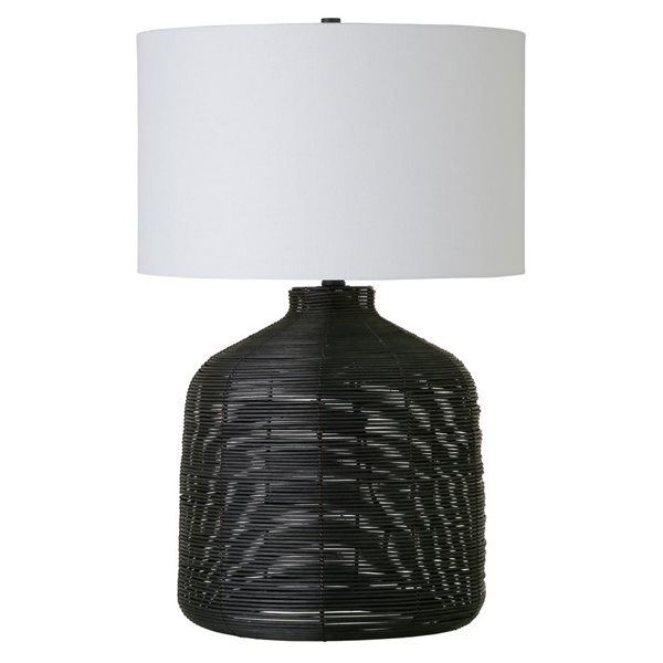 Hailey Home Jolina 27-in H Black Rattan Table Lamp with Fabric Shade