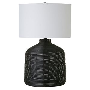 Hailey Home Jolina 27-in H Black Rattan Table Lamp with Fabric Shade