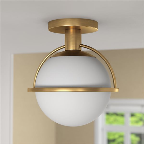 Hailey Home Cieonna 9.25-in W Brass Semi Flush Mount Light w/ Frosted Glass Shade