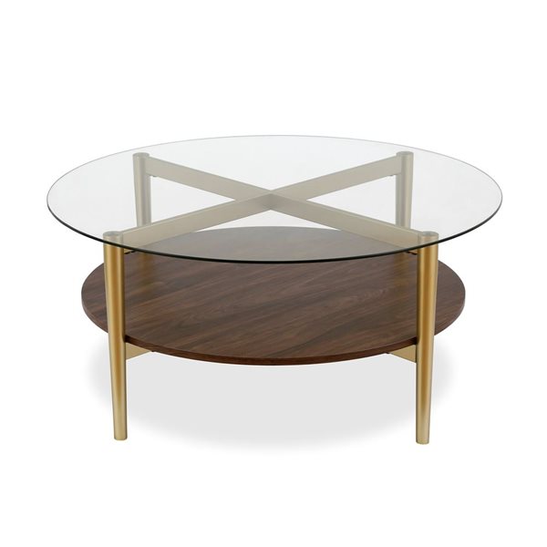 Table basse ronde Otto de Hailey Home or avec surface en verre en tablette en MDF