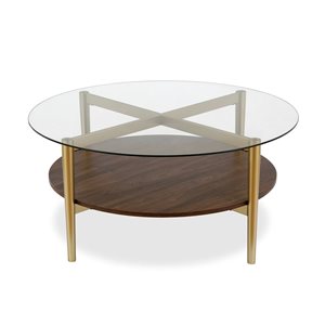 Hailey Home Otto Gold Round Glass Coffee Table w/ MDF Shelf