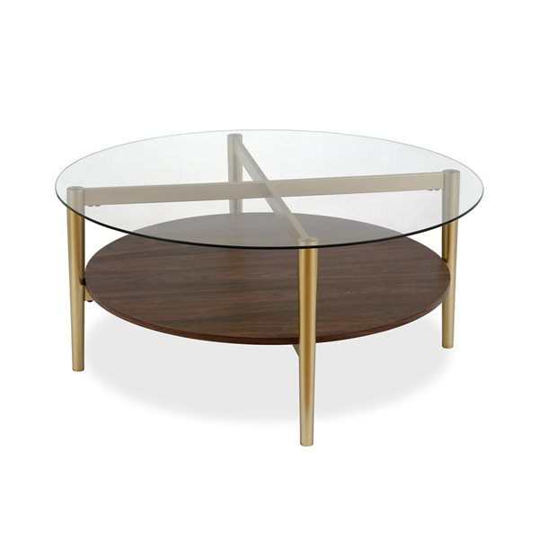 Table basse ronde Otto de Hailey Home or avec surface en verre en tablette en MDF