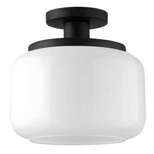 Hailey Home Tatum 11-in W Black Semi Flush Mount Light w/ Frosted Glass Shade