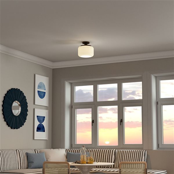 Hailey Home Tatum 11-in W Black Semi Flush Mount Light w/ Frosted Glass Shade