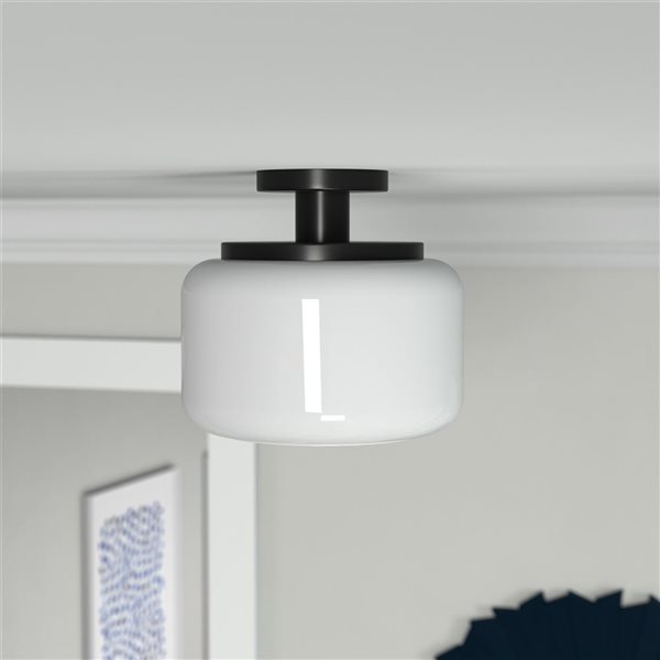 Hailey Home Tatum 11-in W Black Semi Flush Mount Light w/ Frosted Glass Shade