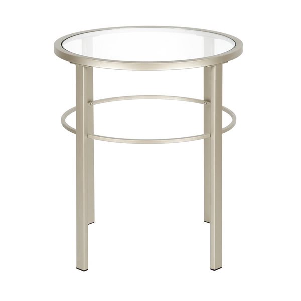 Table d'appoint ronde Gaia de Hailey Home nickel avec surface en verre