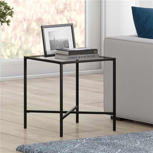 Hailey Home Henley Black Glass Square End Table