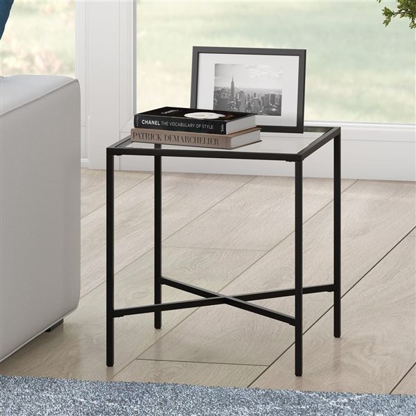 Hailey Home Henley Black Glass Square End Table