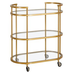 Hailey Home Leif 30 W x 15.5 D X 34.5-in H 2-Tier Brass Metal Oval Bar Cart w/ Wheels