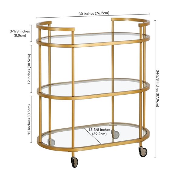 Hailey Home Leif 30 W x 15.5 D X 34.5-in H 2-Tier Brass Metal Oval Bar Cart w/ Wheels