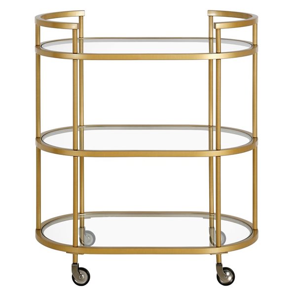 Hailey Home Leif 30 W x 15.5 D X 34.5-in H 2-Tier Brass Metal Oval Bar Cart w/ Wheels