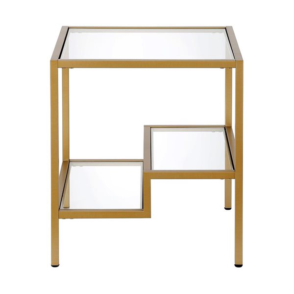 Table d'appoint carrée Lovett de Hailey Home laiton avec surface en verre