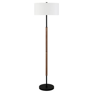 Lampe sur pied Simone Hailey Home 61 po h. chêne et noir à 2 lumières avec abat-jour en tissu blanc