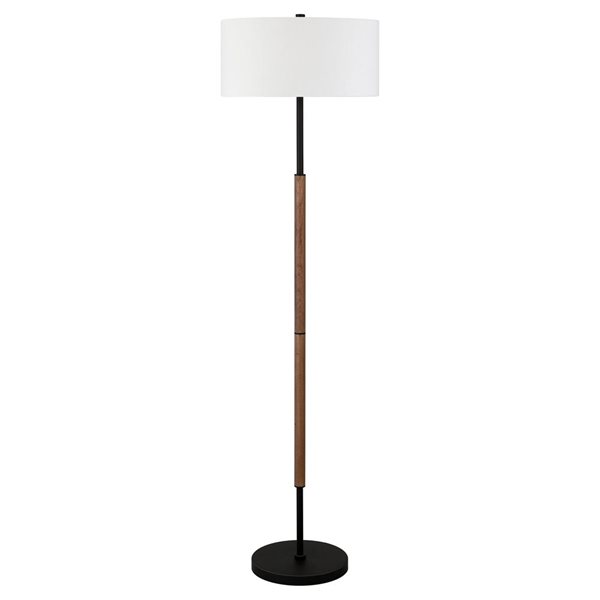 Hailey Home Simone 61-in H Oak and Black 2-Light Floor Lamp w/ White Fabric Shade