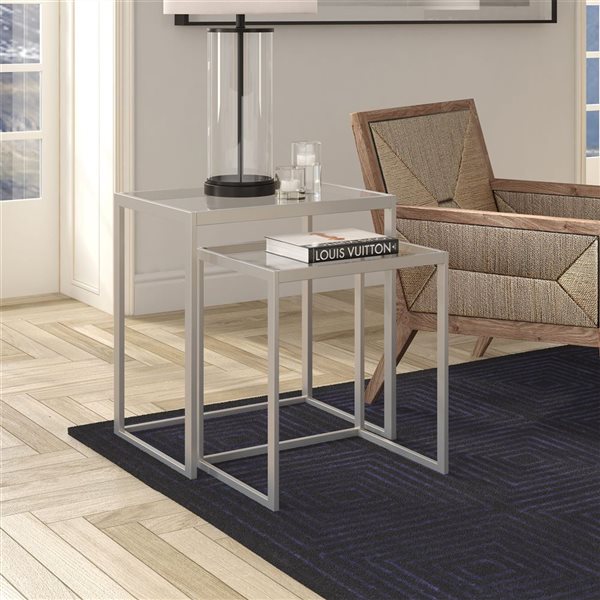 Hailey Home Rocco Nickel Glass Rectangular End Table