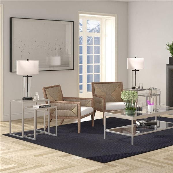 Hailey Home Rocco Nickel Glass Rectangular End Table