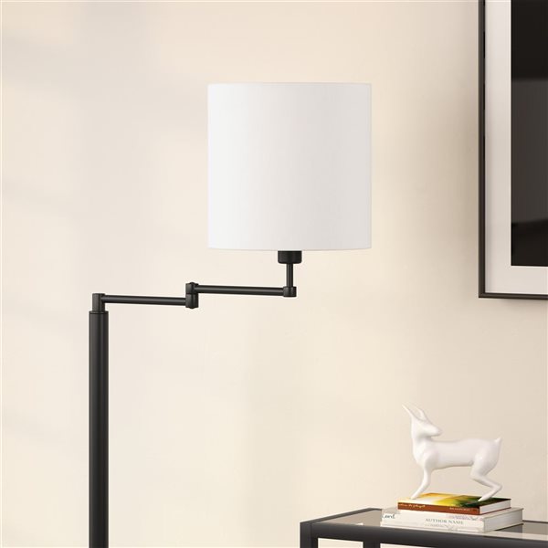 Hailey Home Moby 62-in H Black Swing Arm Floor Lamp w/ White Fabric Shade