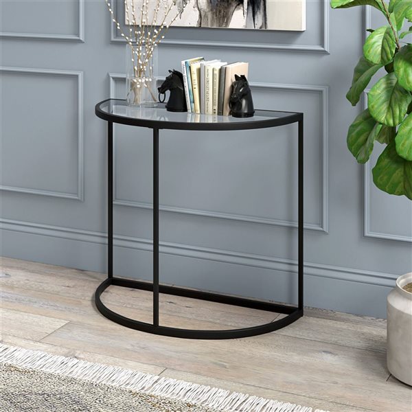 Hailey Home Verlaine 32-in W Blackened Bronze Metal Mid-Century Demilune Console Table w/ Glass Top