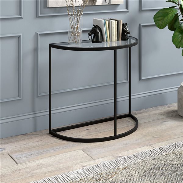 Hailey Home Verlaine 32-in W Blackened Bronze Metal Mid-Century Demilune Console Table w/ Glass Top