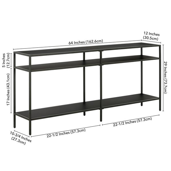 Hailey Home Sivil 64-in W 3-Tier Blackened Bronze Metal Modern Console Table w/ Metal Shelves