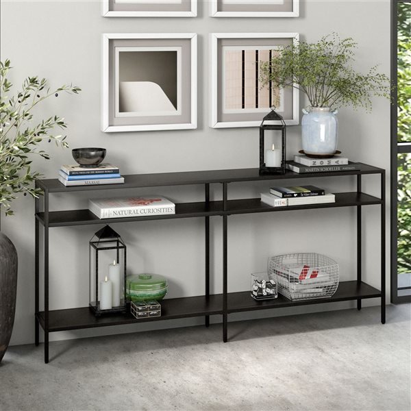 Hailey Home Sivil 64-in W 3-Tier Blackened Bronze Metal Modern Console Table w/ Metal Shelves