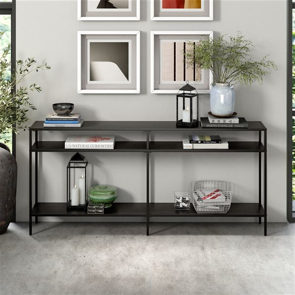 Hailey Home Sivil 64-in W 3-Tier Blackened Bronze Metal Modern Console Table w/ Metal Shelves