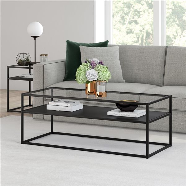 Table basse Ada de Hailey Home noir avec surface en verre