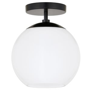 Hailey Home Bartlett 9-in W Matte Black Semi Flush Mount Light w/ Frosted Glass Shade