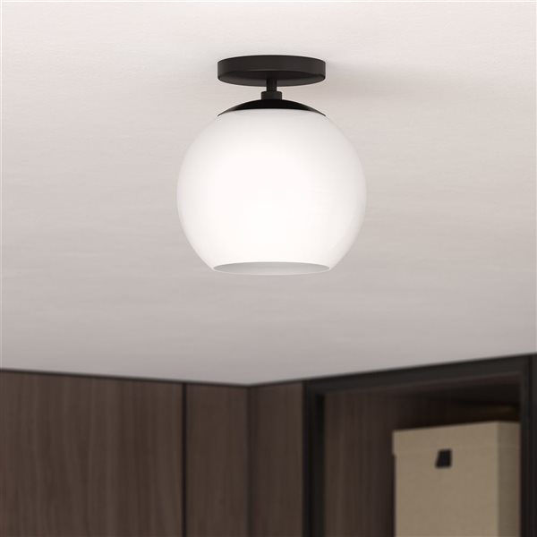 Hailey Home Bartlett 9-in W Matte Black Semi Flush Mount Light w/ Frosted Glass Shade