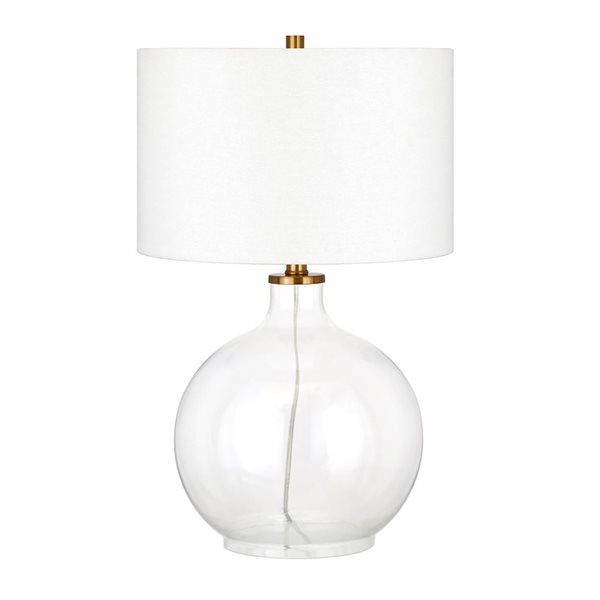 Lampe de table Laelia de Hailey Home 24,75 po h. laiton et base en verre clair avec abat-jour tambour en tissu blanc