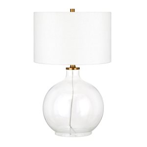 Lampe de table Laelia de Hailey Home 24,75 po h. laiton et base en verre clair avec abat-jour tambour en tissu blanc