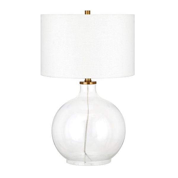 Hailey Home Laelia 24.75-in H Clear Glass/Brass Table Lamp with White Fabric Drum-Shaped Shade