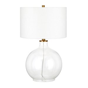 Hailey Home Laelia 24.75-in H Clear Glass/Brass Table Lamp with White Fabric Drum-Shaped Shade