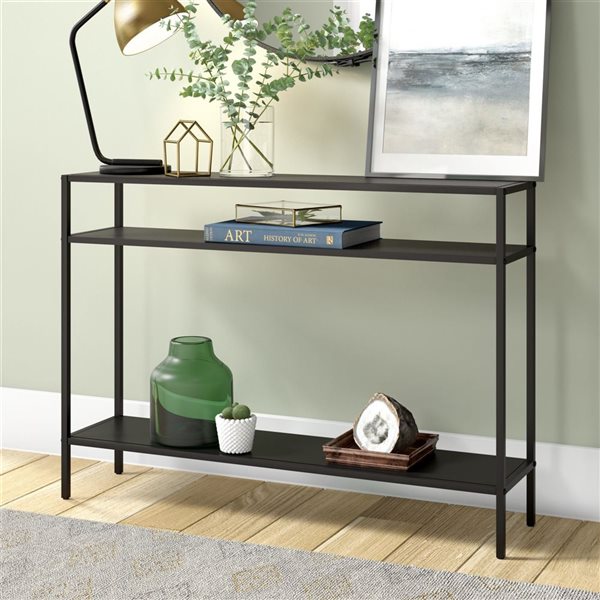 Hailey Home Ricardo 42-in W 3-Tier Blackened Bronze Metal Modern Console Table w/ Metal Shelves