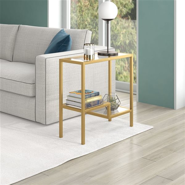 Hailey Home Lovett Brass Glass Rectangular End Table