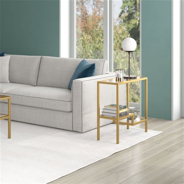 Hailey Home Lovett Brass Glass Rectangular End Table