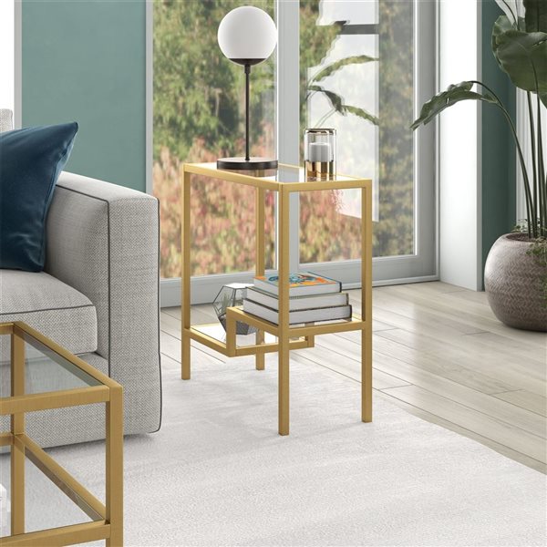 Hailey Home Lovett Brass Glass Rectangular End Table