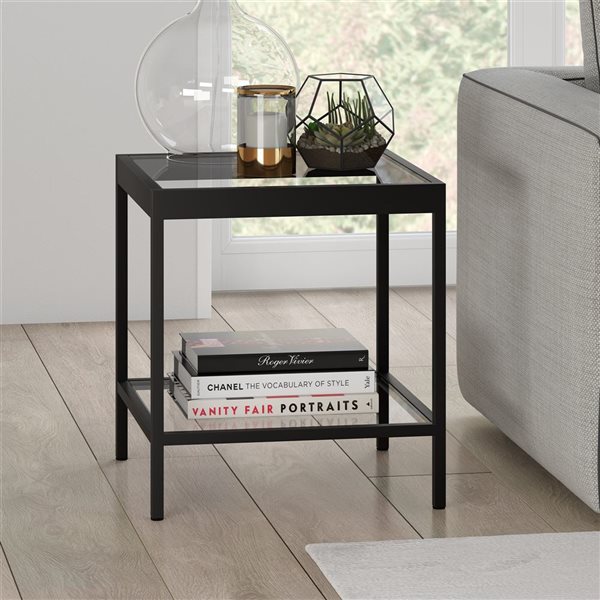 Hailey Home Alexis Black Glass Square End Table