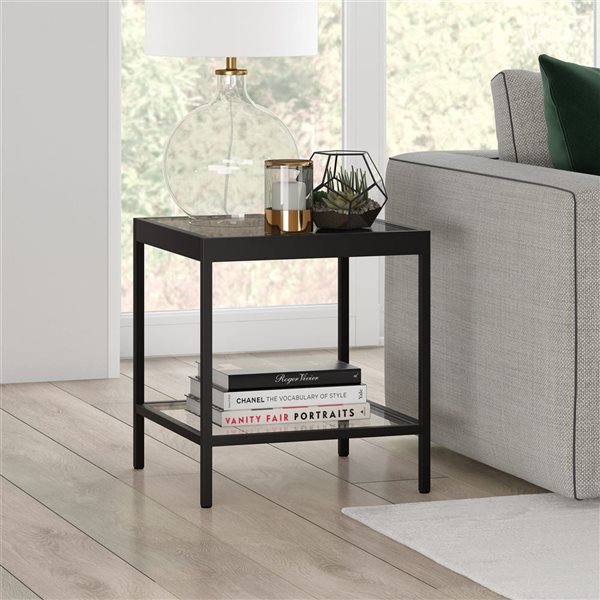 Hailey Home Alexis Black Glass Square End Table