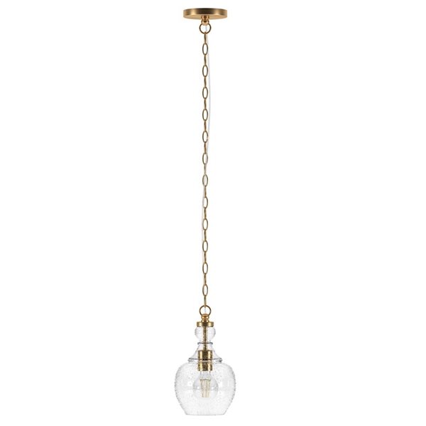 Hailey Home Verona 7-in W Brass Pendant Ceiling Light w/ Bubble Glass Shade