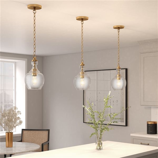 Hailey Home Verona 7-in W Brass Pendant Ceiling Light w/ Bubble Glass Shade