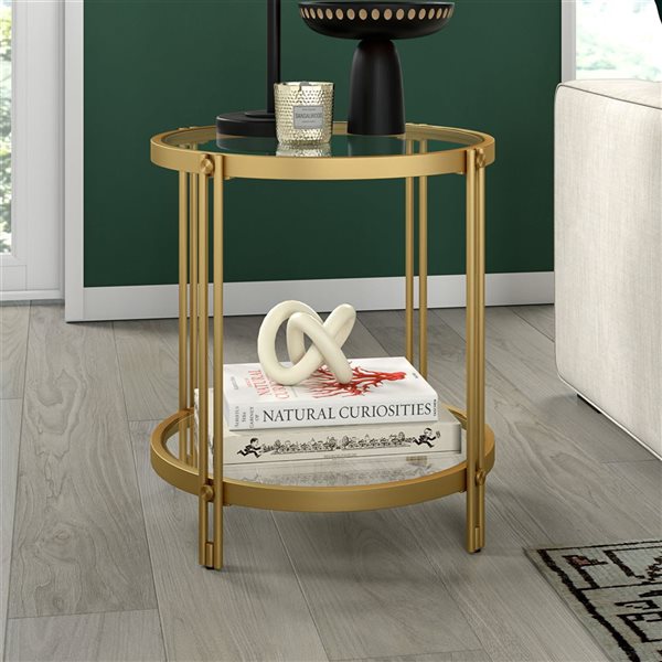 Hailey Home Inez Brass Glass Round End Table