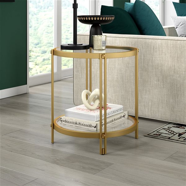 Hailey Home Inez Brass Glass Round End Table