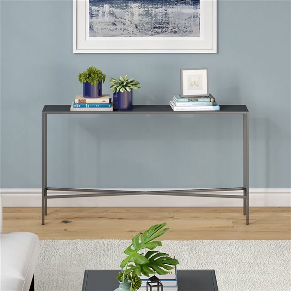 Hailey Home Henley 55 W x 30-in H Gunmetal Grey Metal Industrial Console Table w/ Metal Top