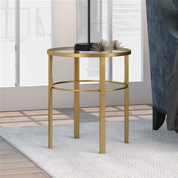 Table d'appoint ronde Gaia de Hailey Home laiton avec surface en verre