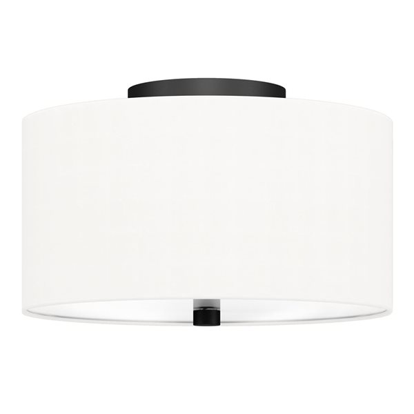 Hailey Home Ellis 12-in W Matte Black Flush Mount Light w/ White Fabric Shade